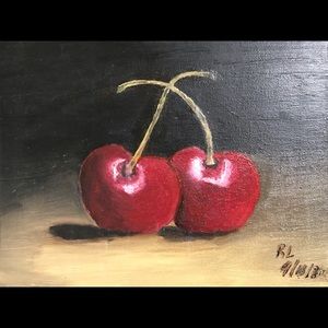 Original Oil Painting two cherries 8”x10”